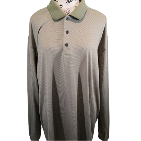 Walter Hagan Long‎ Sleeve Ribbed Khaki Golf Shirt Men's Size XXL - Picture 1 of 6